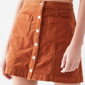Urban Outfitters Burnt Orange Corduroy Button-up Mini Skirt